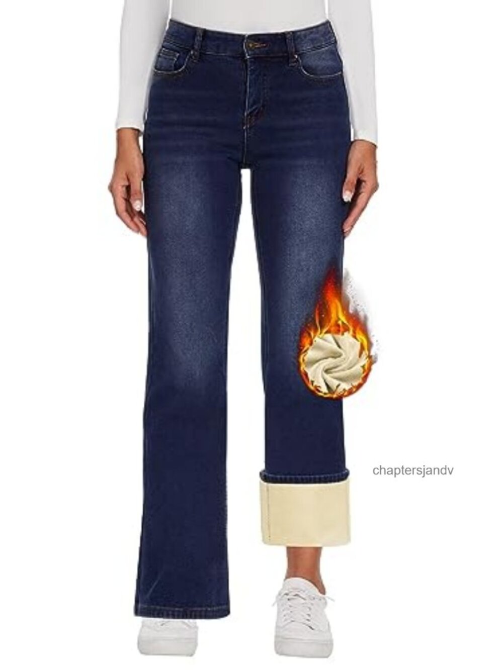 Fleece Lined High Waisted Wide Leg Jeans Women Winter Thermal Pants